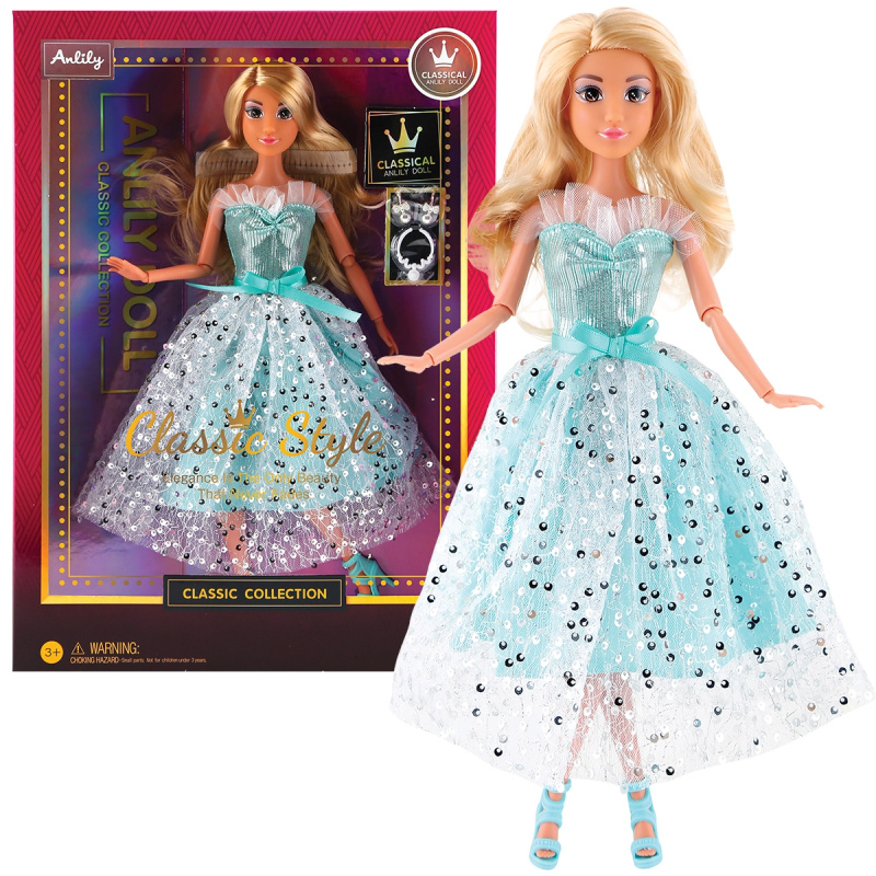 Módní panenka ve společenských šatech - sv.modré