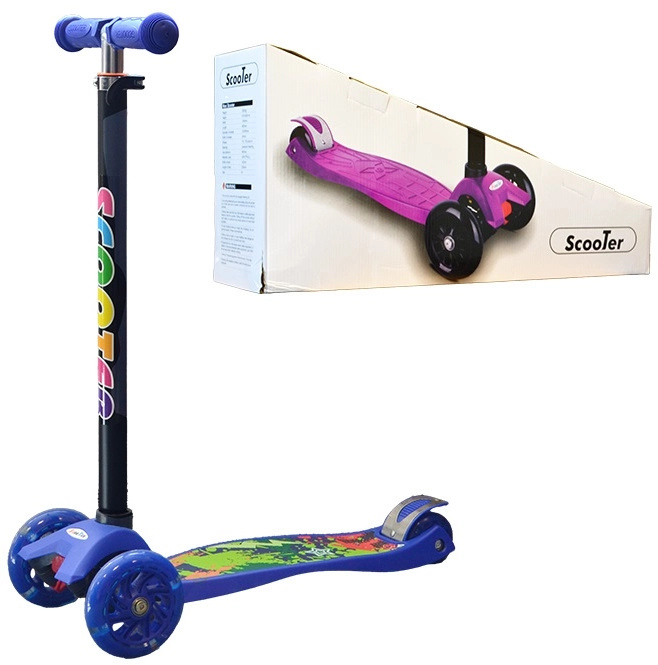 Dětská tříkolová koloběžka svítící  - modrá