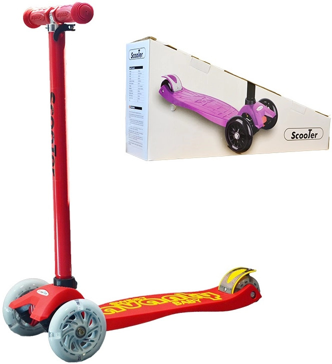 Dětská tříkolová koloběžka svítící  - červená