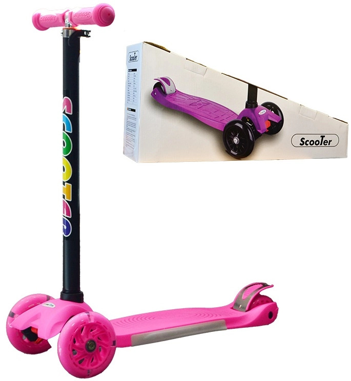 Dětská tříkolová koloběžka svítící - růžová