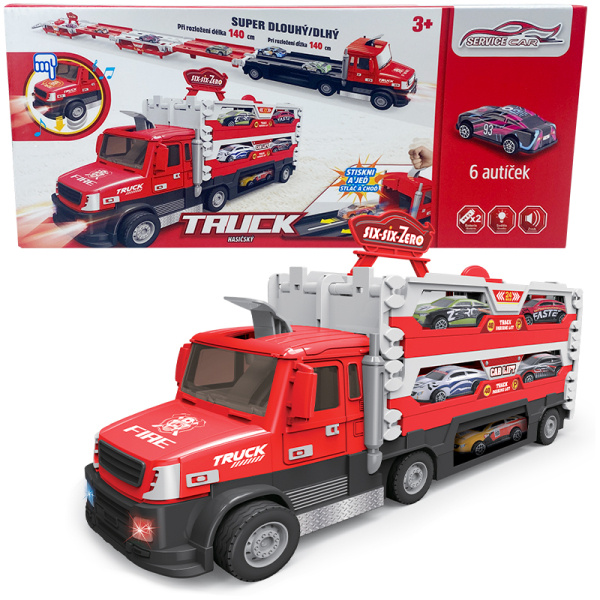 Hasičský TRUCK 2v1 se světlem a zvukem a 6 auty