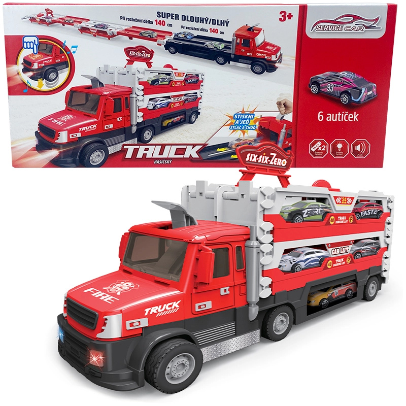 Hasičský TRUCK 2v1 se světlem a zvukem a 6 auty