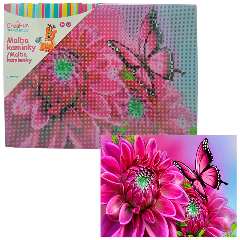 Diamantové malování Kytka a motýl 30 x 40 cm