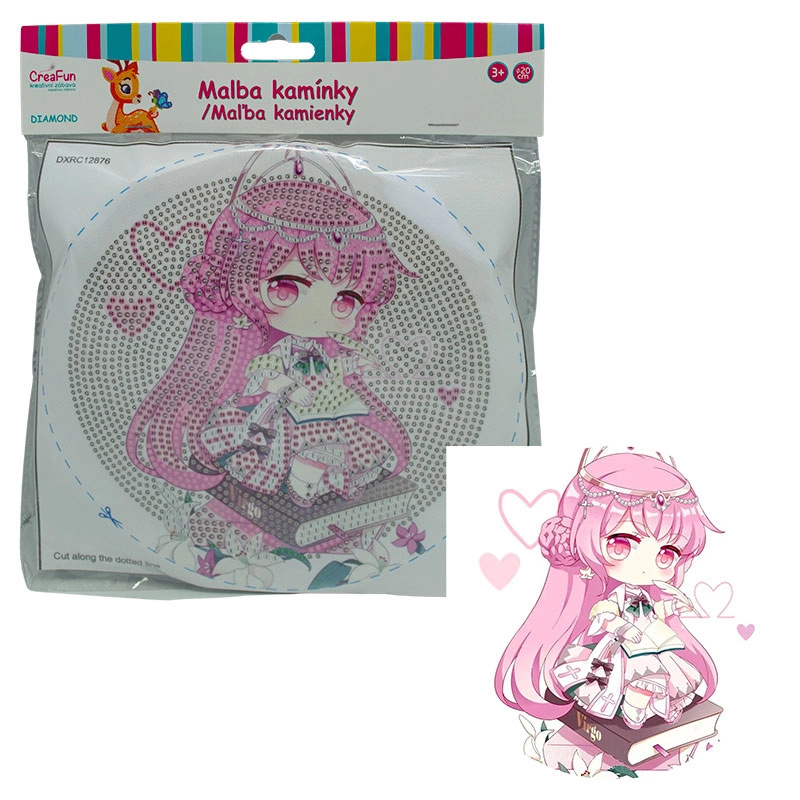 Diamantové malování s rámem - Panenka v růžovém 20 cm