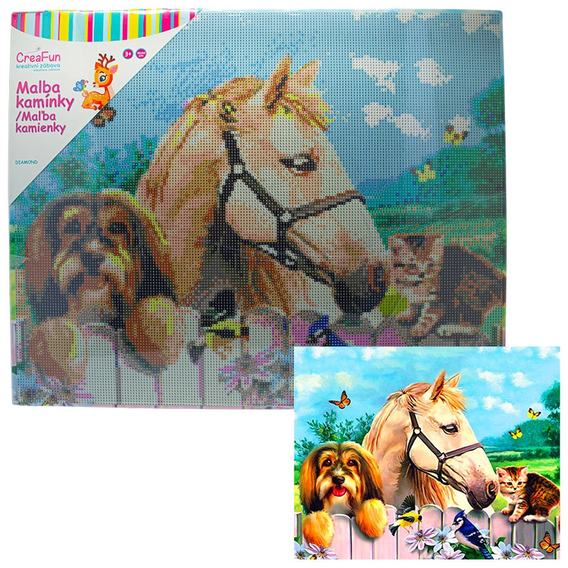 Diamantové malování Kůň, pes a kočka 40 x 50 cm