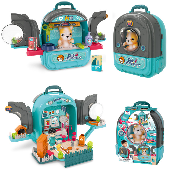 Zvířecí nemocnice v batohu Pes 3v1 modrá