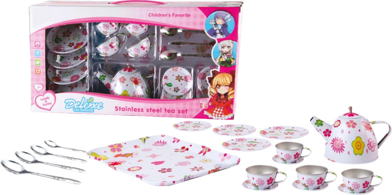 Plechová čajová sada s příslušenstvím 19 ks