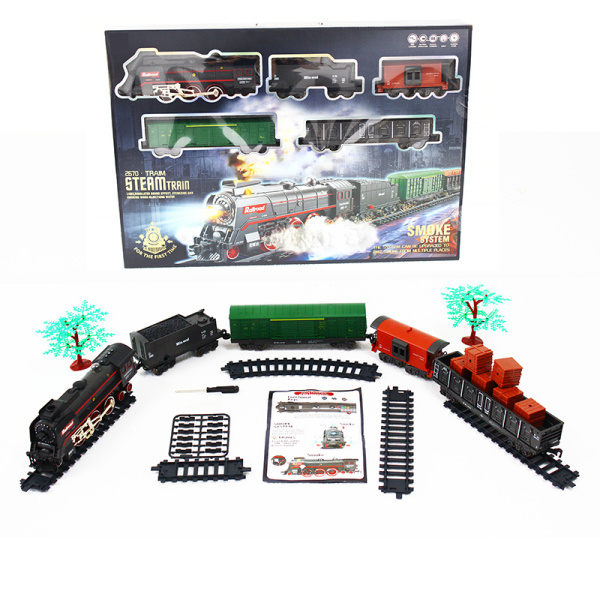 SET Elektrická vláčkodráha - Parní lokomotiva s kouřem, světlem a zvukem na baterie 68 ks