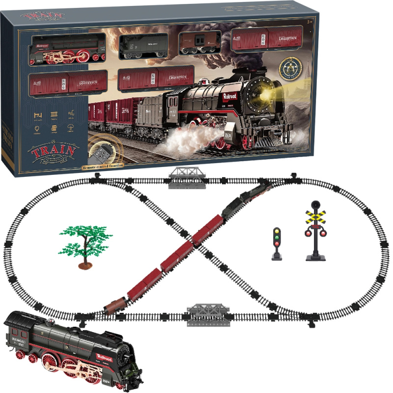 SET Elektrická vláčkodráha - Parní lokomotiva s kouřem, světlem a zvukem na baterie