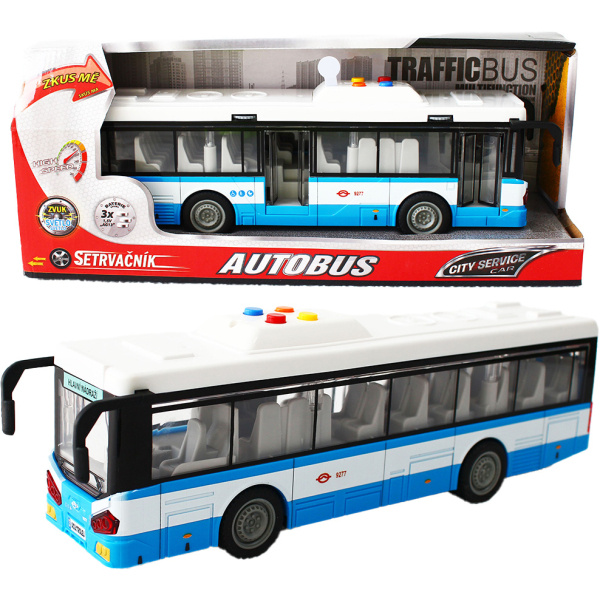 Městský autobus na setrvačník s osvětlením a zvukem - modrý