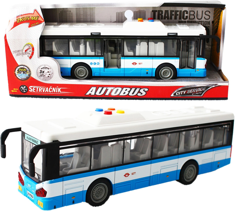 Městský autobus na setrvačník s osvětlením a zvukem - modrý
