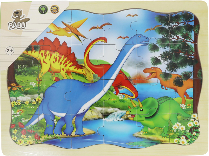 BABU - Dřevěné puzzle dinosaurus - 24 dílků