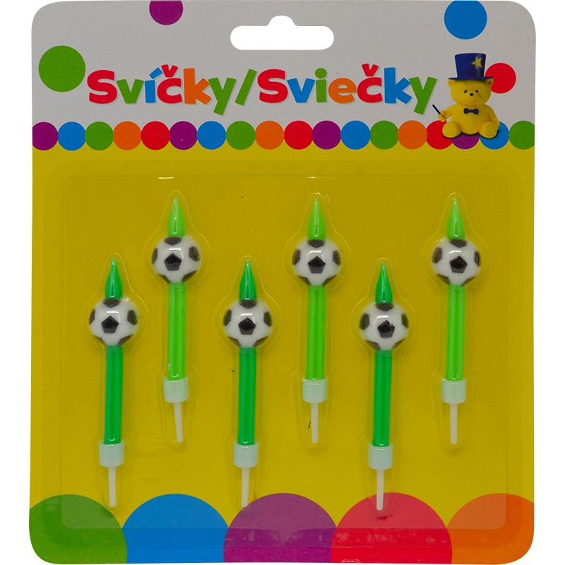 Narozeninové svíčky s fotbalovým míčem a držákem, 6 ks