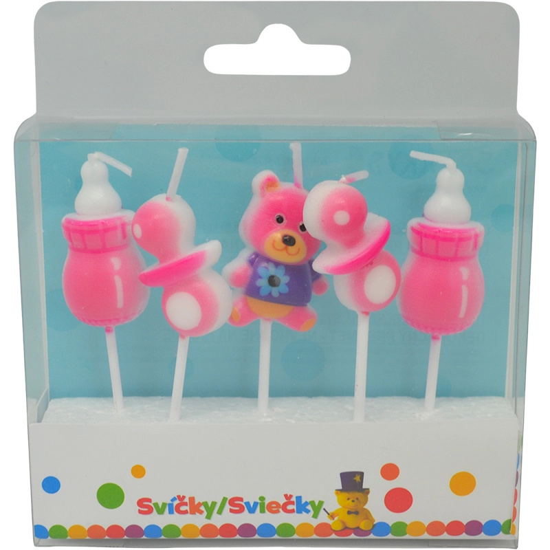 Narozeninové svíčky pro holčičky s držákem, 5 ks