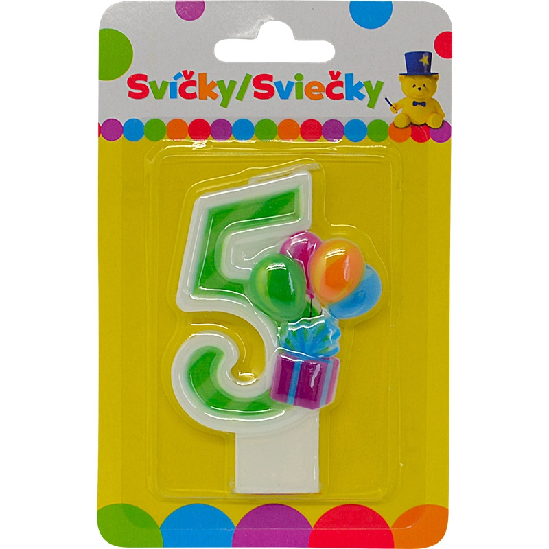 Narozeninová svíčka číslo 5 s balónky