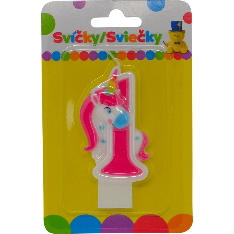 Narozeninová svíčka s jednorožcem číslo 1
