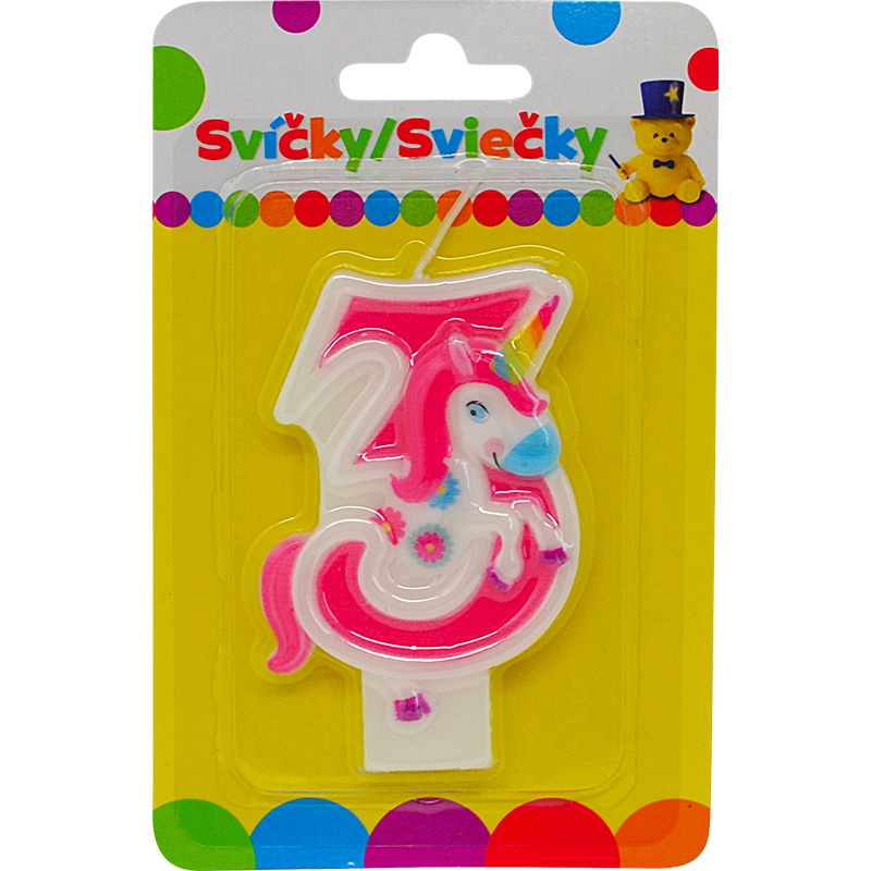Narozeninová svíčka jednorožec – číslo 3