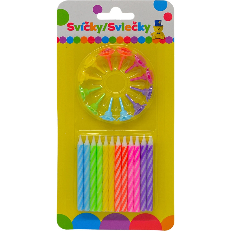 Narozeninové barevné svíčky 24 ks + 12 držáků