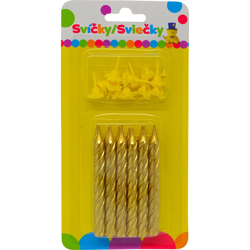 Narozeninové jumbo svíčky metalické zlaté se třpytkami, 12 ks