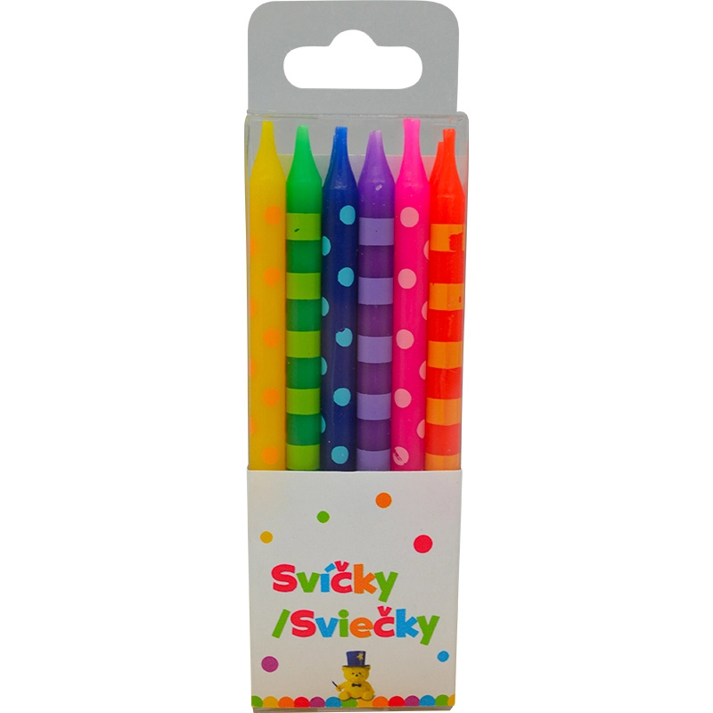 Narozeninové svíčky puntíky a pruhy 6 cm, 12 ks