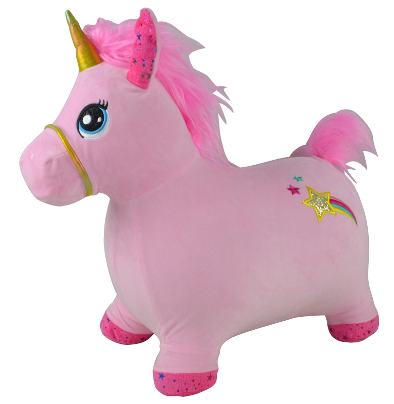 Skákací kůň růžový jednorožec, se zvukem koně