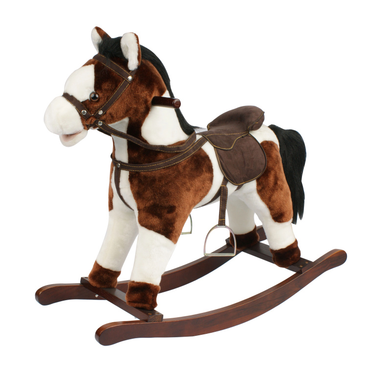 Houpací kůň hnědobílý - výška sedátka 46 cm, zvukové efekty koně, pohyblivá tlama a ocas