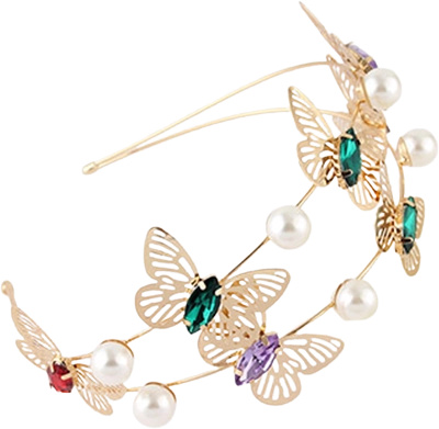PINK - Dvojitá čelenka MOTÝL s drahokamy
