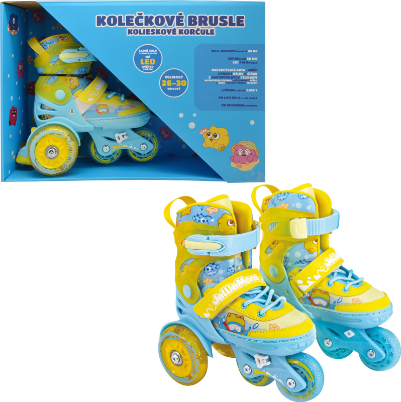 Dětské svítící kolečkové brusle - Žluté (vel. 26-30)