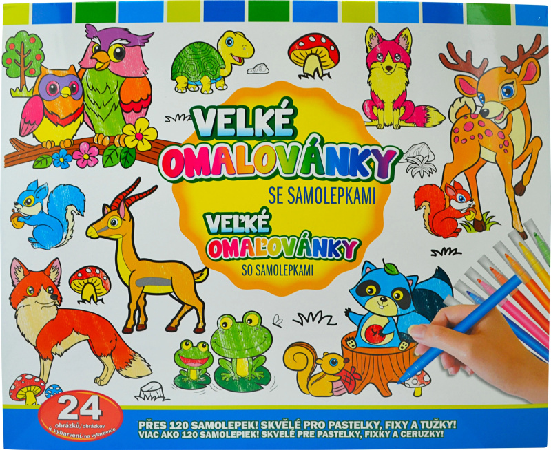 Velké omalovánky se samolepkami se zvířaty z lesa