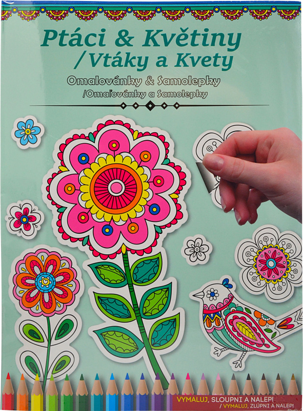Omalovánky a samolepky - Ptáci a Květiny