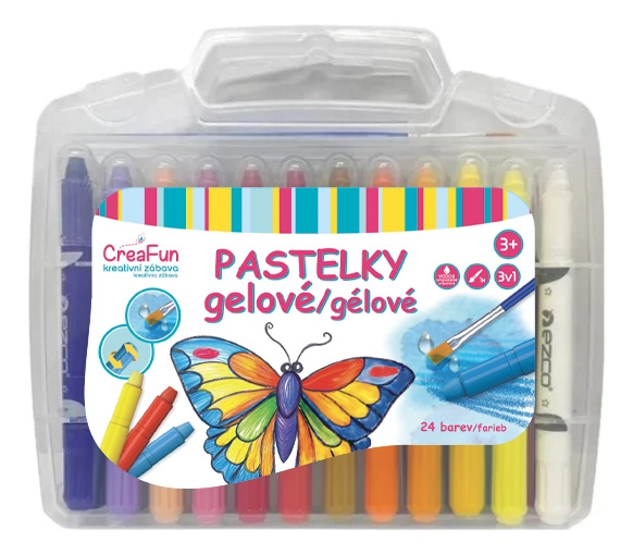 CreaFun - Pastelky gelové 3v1 omyvatelné - sada 24 ks + štětec
