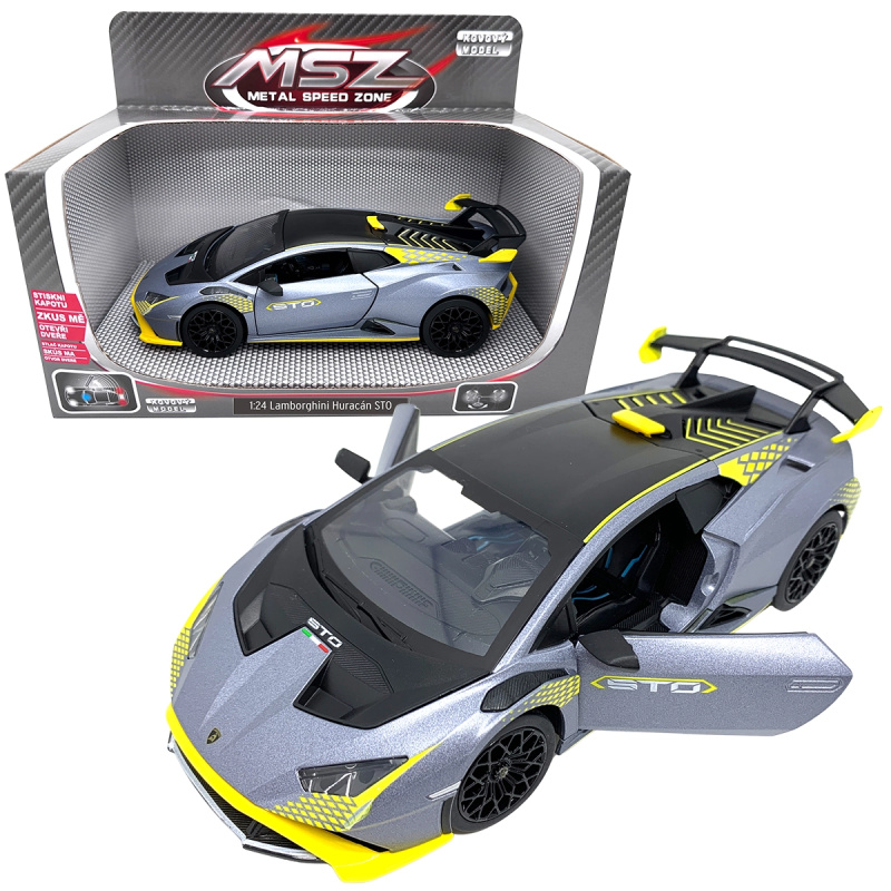 Kovový model - 1:24 Lamborghini Huracán STO Stříbrně šedá
