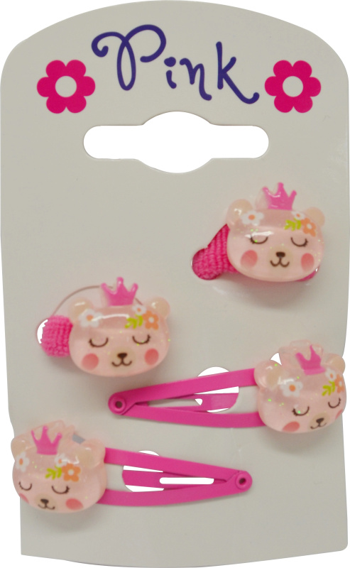 Vlasové doplňky medvídek – sada 4 ks (sponky a gumičky)