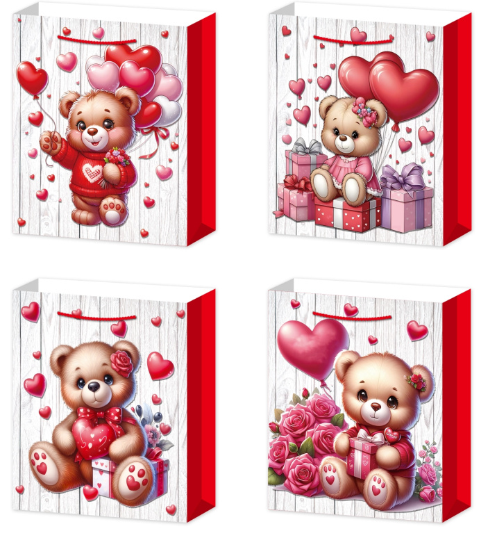 Dárková taška M – medvídek se srdíčky