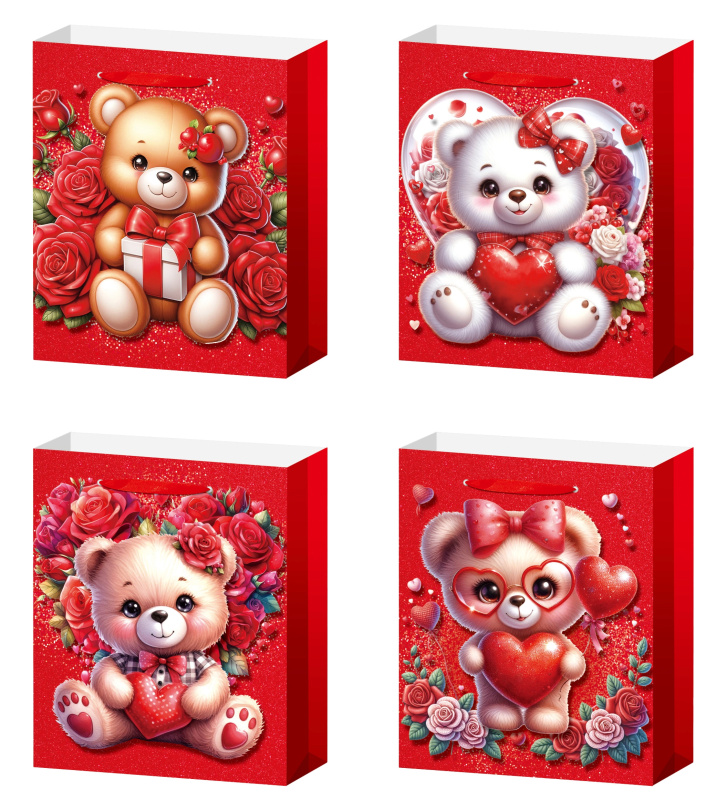 Dárková taška L medvídek s růžemi