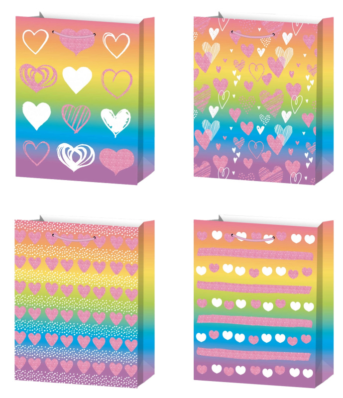 Dárková taška M s duhovými srdíčky
