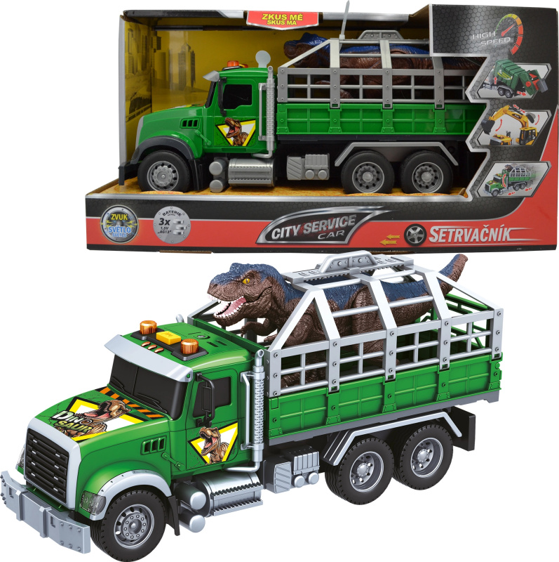 CITY SERVICE CAR - 1:14 - Nákladní auto na přepravu dinosaurů (se zvukem, světly a dalšími funkcemi)