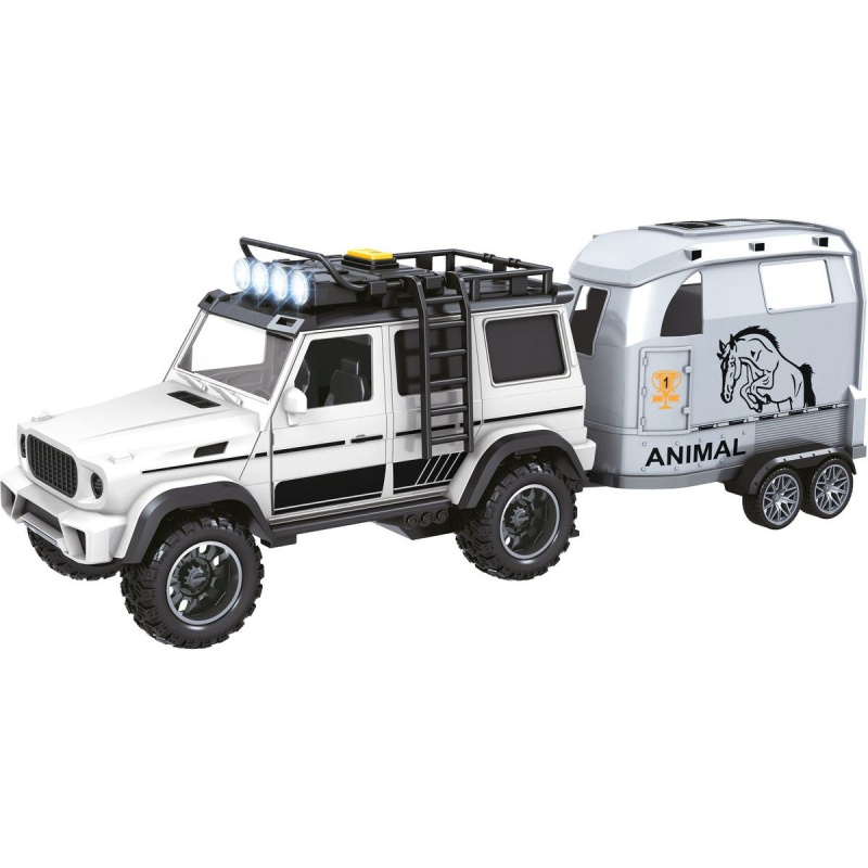 CITY SERVICE CAR - 1:14 - Terénní vozidlo s přívěsem a koněm (se zvukem a světly)