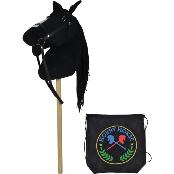 Černý kůň na tyči 73 cm, s černým batohem, se zvukem koně
