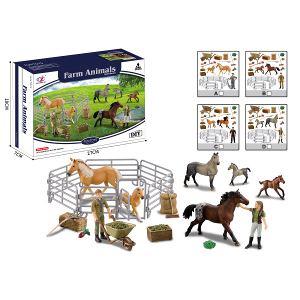 Zvířátka z farmy - Sada s koňmi a výběhem 4 druhy V1