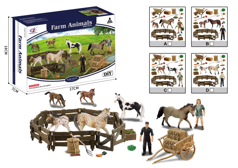 Zvířátka z farmy - Sada s koňmi a výběhem 4 druhy V2