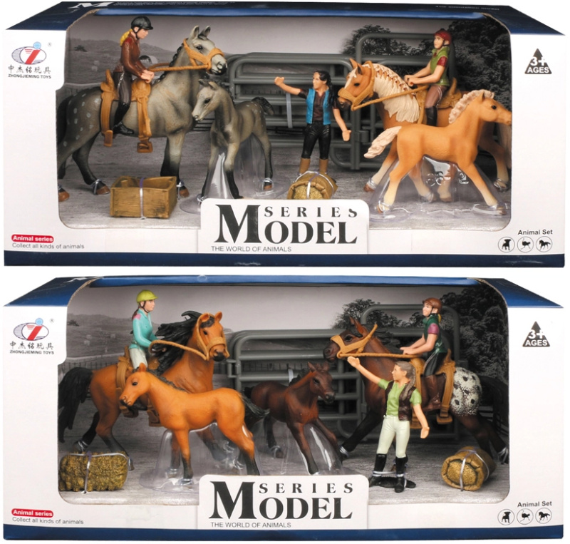 Zvířátka z farmy - Set koní s jezdcem a příslušenstvím 2 druhy