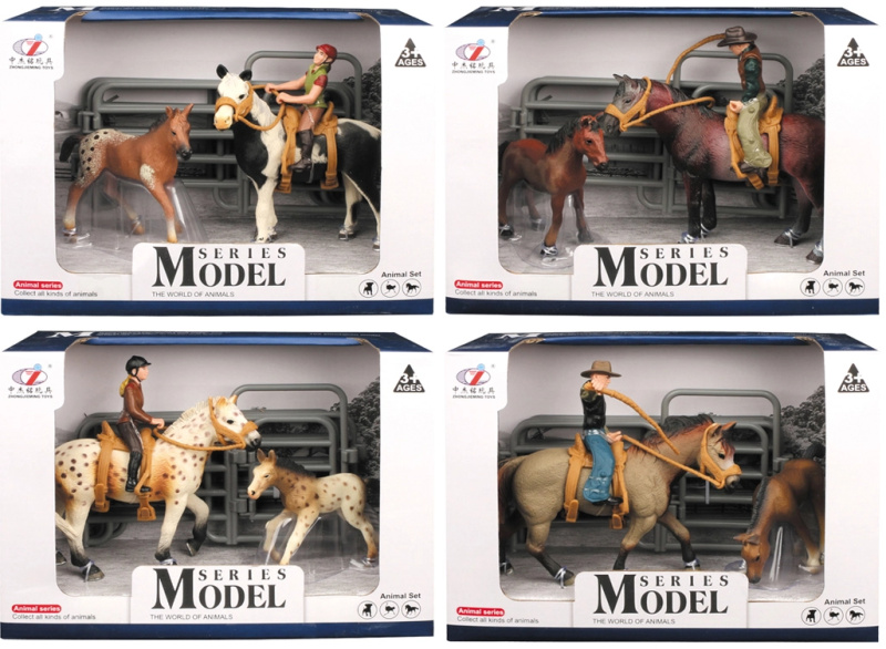 Zvířátka z farmy - Set koně s jezdcem a hříbátkem 4 druhy
