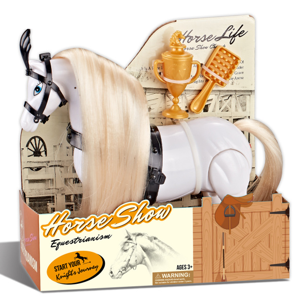 Jezdecký kůň bílý s příslušenstvím se zvukem - Koňská show