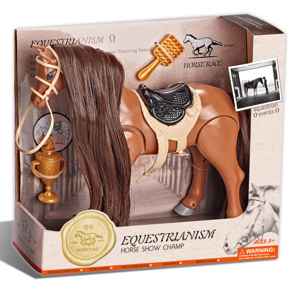 Jezdecký kůň hnědý s příslušenstvím se zvukem - Hipický šampion