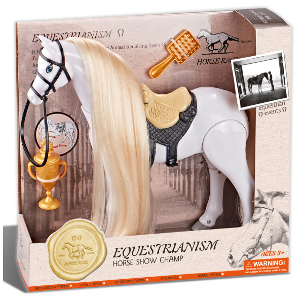 Jezdecký kůň bílý s příslušenstvím se zvukem - Hipický šampion