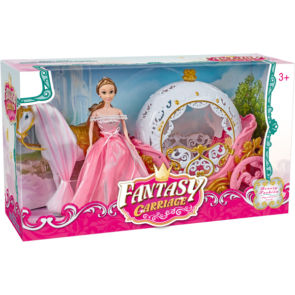 Magický kočár růžový s Pegasem a panenkou - světlo, zvuk