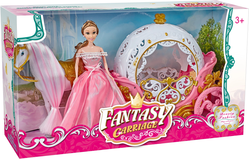 Magický kočár růžový s Pegasem a panenkou - světlo, zvuk