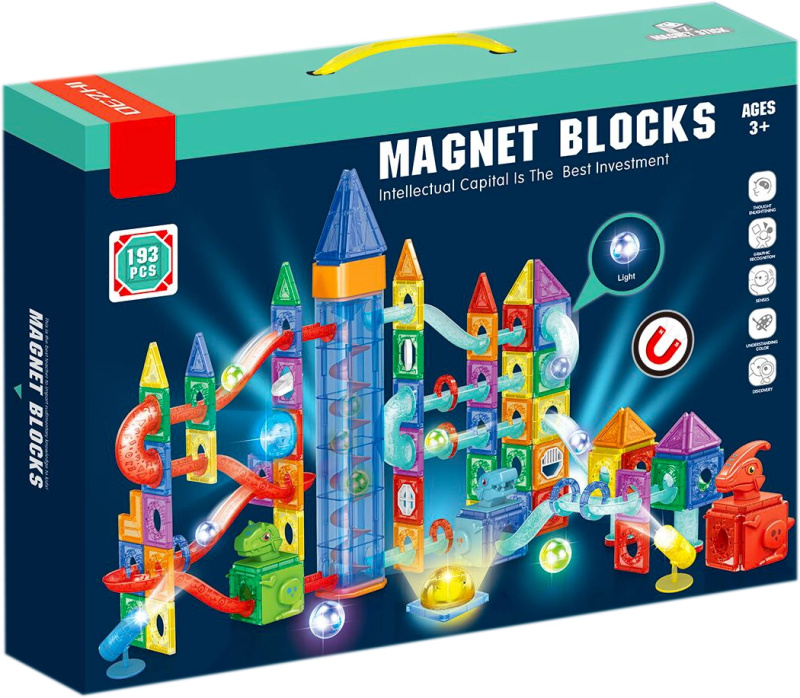 Magnetická stavebnice Dinosauří park s LED světly a kuličkou - 193 ks