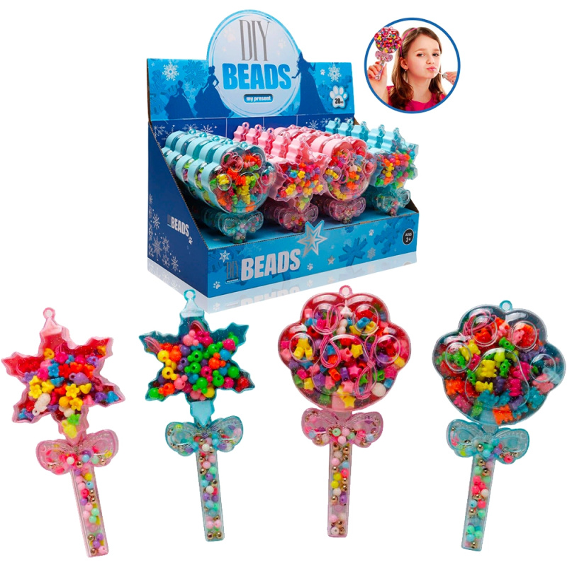 Kreativní sada navlékacích korálků v hůlce, 4 druhy